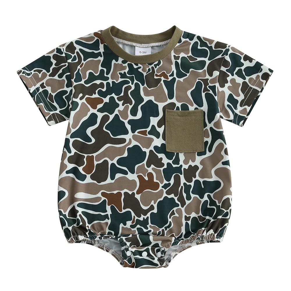 Newborn Baby Boy Camo Onesie Short Sleeve Bubble Romper Camouflage Tshirt Bodysuit Infant Summer ... | Amazon (US)