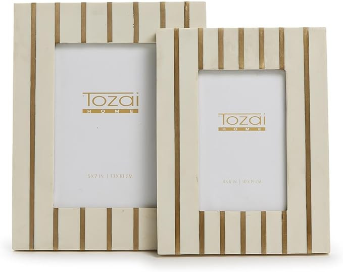 Two's Company Parallel Brass Inlay Photo Frame, Includes 2 sizes, 4x6 and 5x7 Inches, MDF and Gla... | Amazon (US)