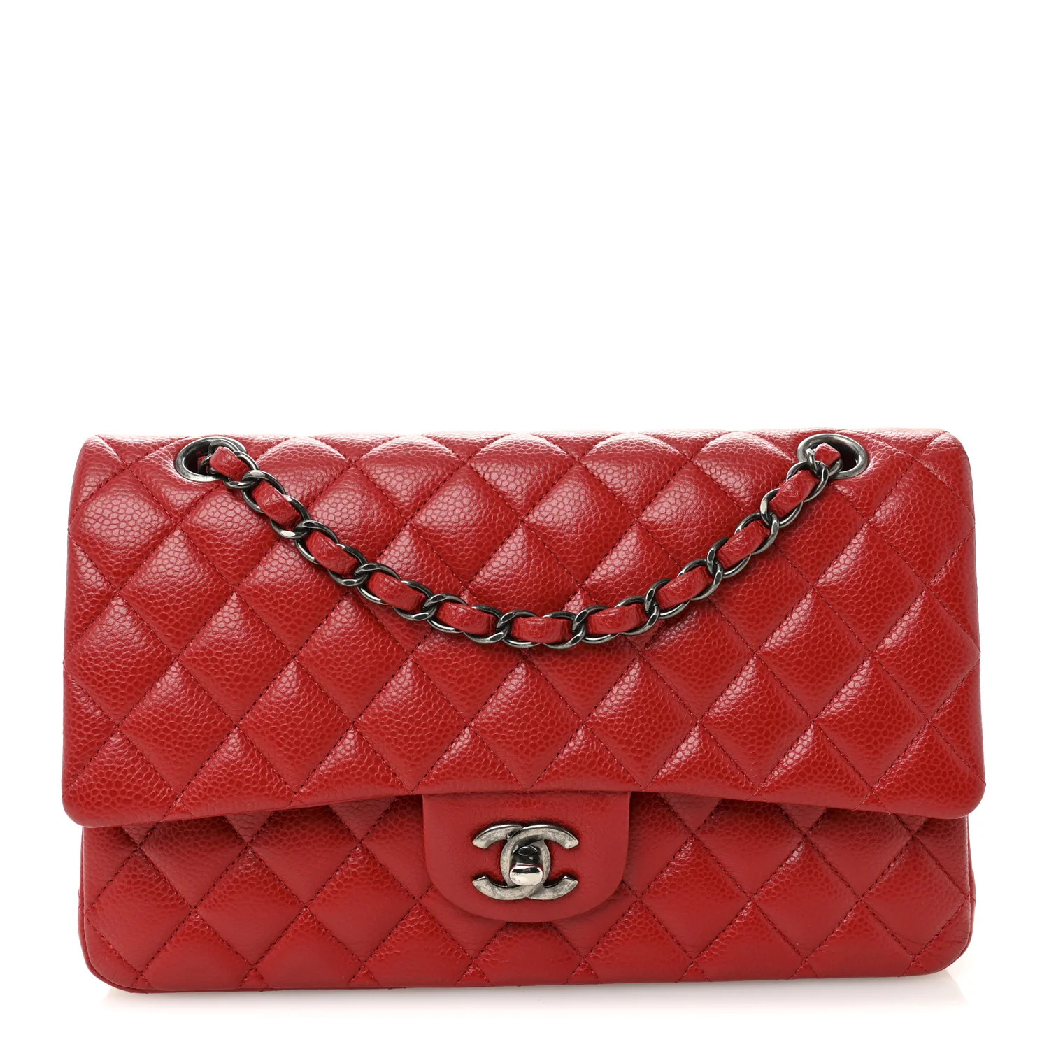 Caviar Quilted Medium Double Flap Red | FASHIONPHILE (US)