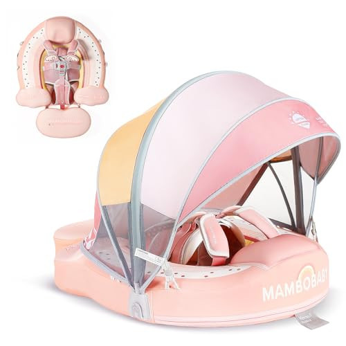 Mambobaby Baby Pool Float with Canopy, Non-Inflatable Infant Floats with Tail Solid Upgrade Soft Waterproof Skin-Friendly Mambo Baby Swimming Float for 3-24 Months Baby Boys Girls (Rainbow) | Amazon (US)