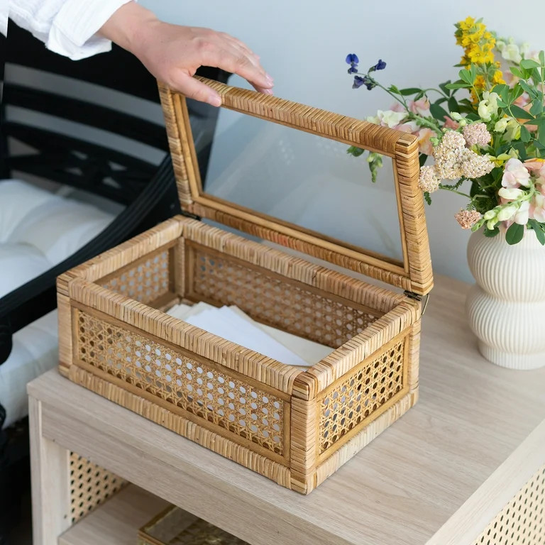 Home Decor Collection, Woven Rattan and Glass Decorative Tabletop Box | Walmart (US)