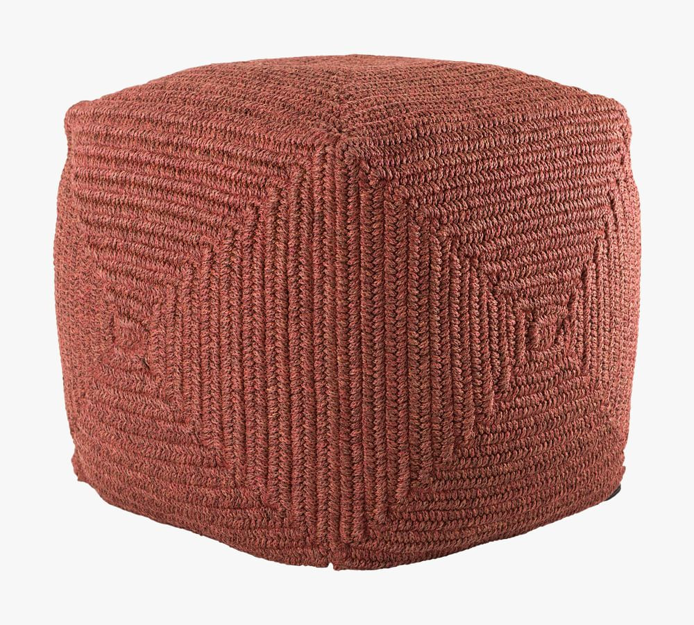 Lane Handwoven Indoor/Outdoor Pouf, 18&amp;quot; x 18&amp;quot; x 18&amp;quot;, Rust | Pottery Barn (US)