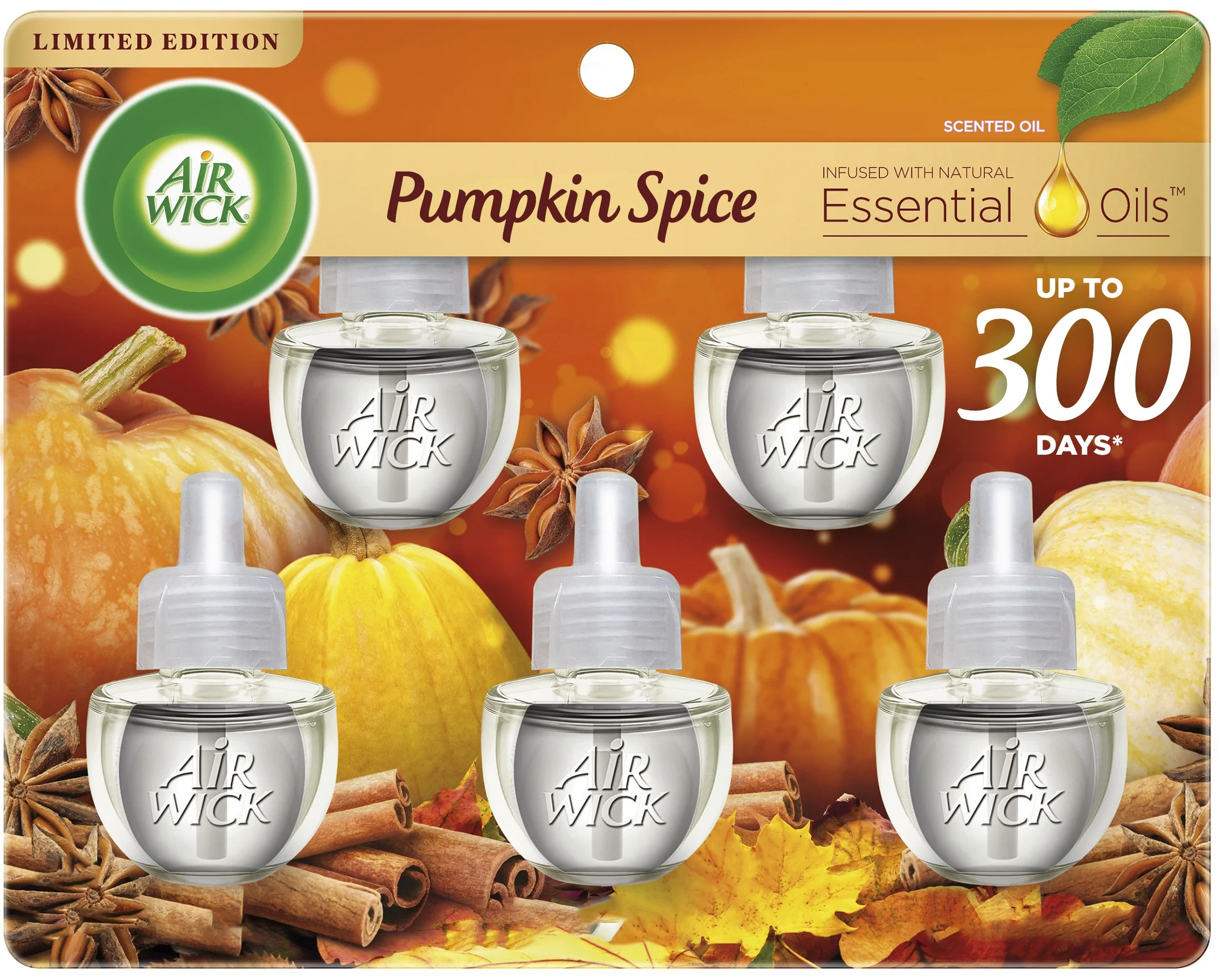 Air Wick Plug in Scented Oil Refill, 5 ct, Pumpkin Spice, Air Freshener, Essential Oils, Fall Sce... | Walmart (US)