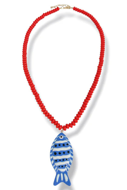 In The Tropics Blue Red Fish Beaded Necklace | The Willow Tree