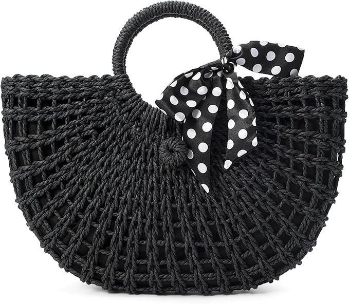 YYW Straw Bags for Women,Hand-woven Straw Top-handle Bag with Round Ring Handle Summer Beach Ratt... | Amazon (US)