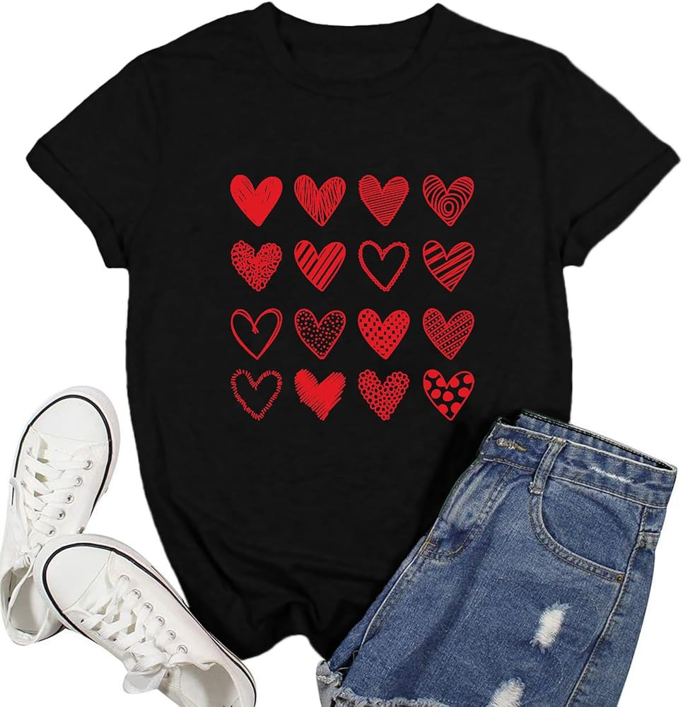 Valentines Day Shirts for Women Love Heart T-Shirt Happy Valentine Day Tee Tops | Amazon (US)