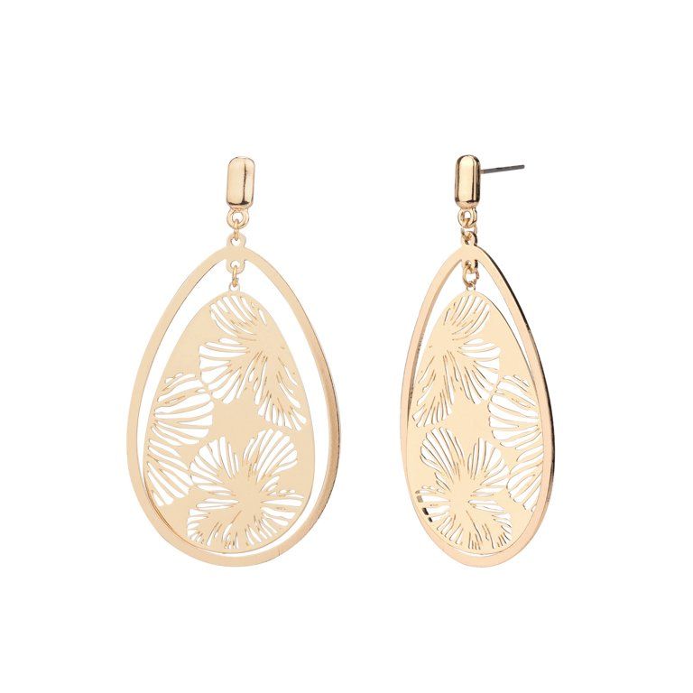 Time and Tru Women's Gold Etched Drop Earring | Walmart (US)