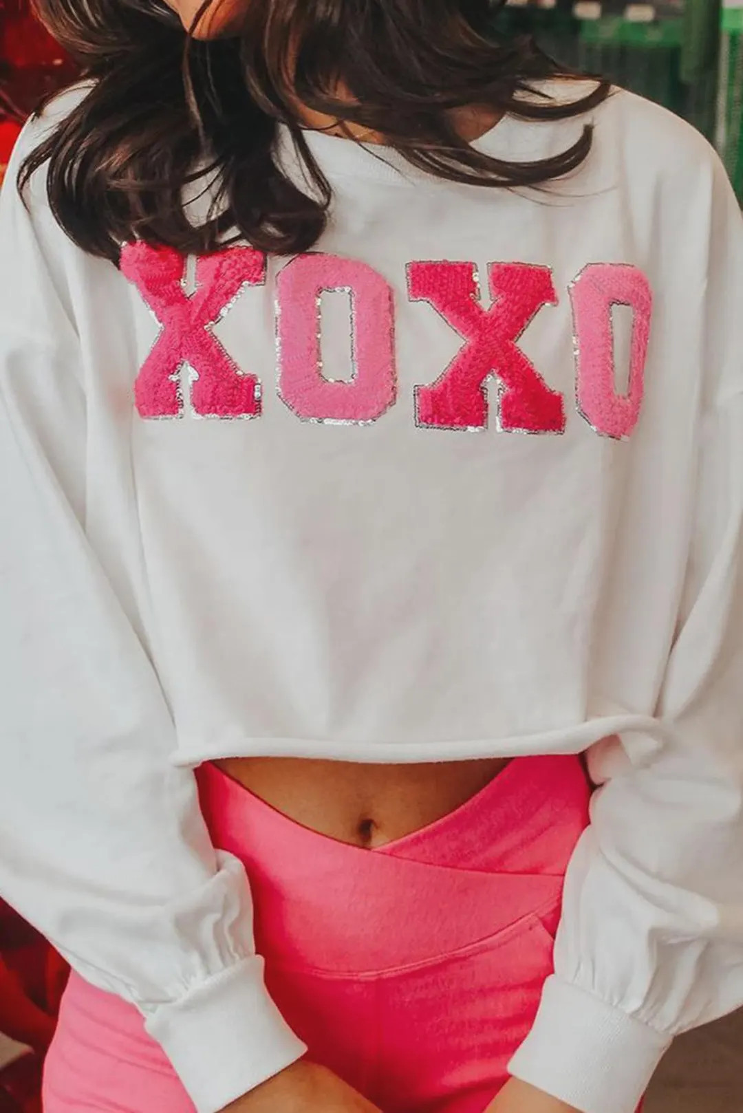 XOXO Chenille Letter Valentine Cropped Sweatshirt - Etsy | Etsy (US)
