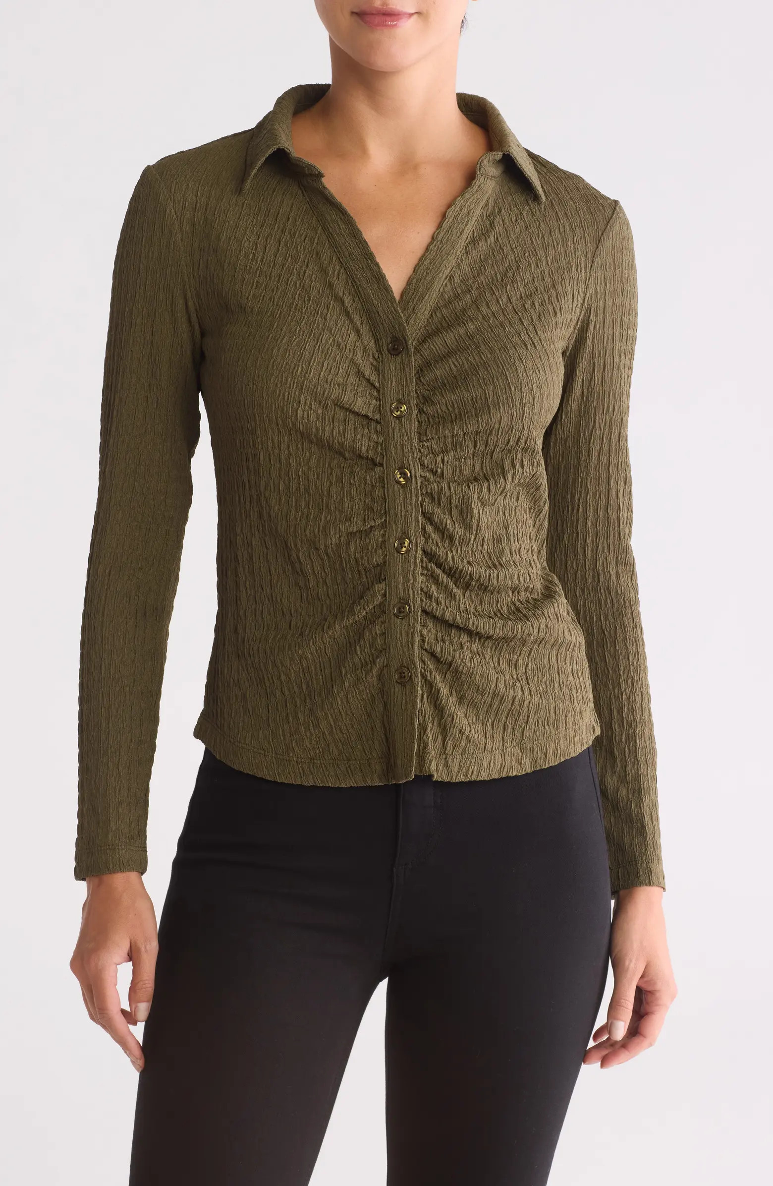 Sanctuary Easy Go Ruched Button-Up Shirt | Nordstromrack | Nordstrom Rack