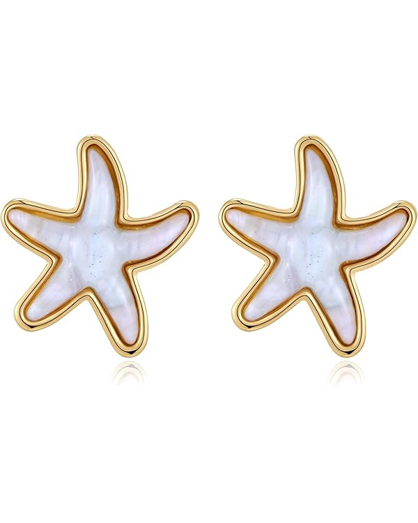 Starfish Earrings for Women Large Gold And White Starfish Studs Summer Beach Statement Earrings | Amazon (US)