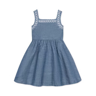 Hope & Henry Baby Girls' Organic Sleeveless Chambray Sundress with Embroidery, Blue Chambray, 3-6 Months | Target