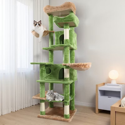 KTMBDW Cat Tree for Large Cats Adult, 68" Cat Tower with 2 Door Condo House, Cat Shelves with Scratching Posts and Large Top Perch, Green | Target