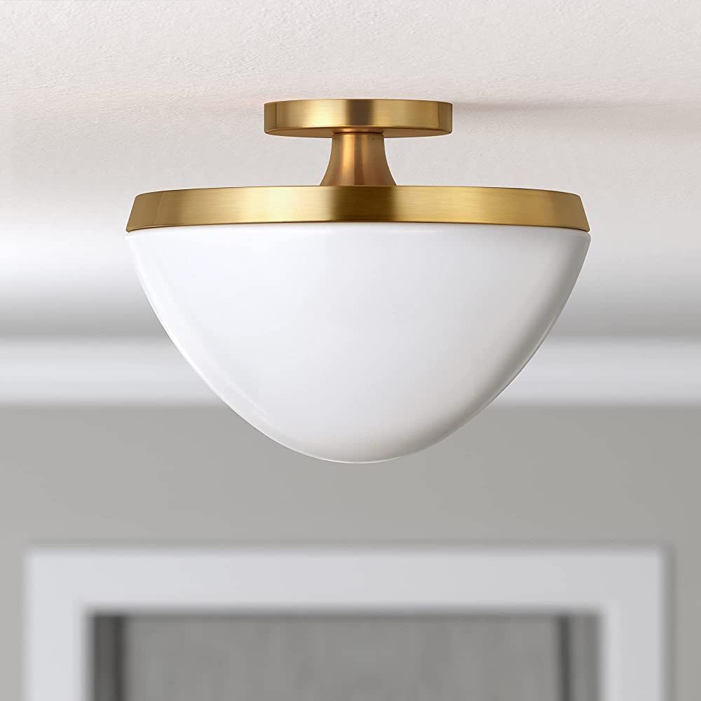 Durant 12.62" Wide Semi Flush Mount with Glass Shade in Brass/White Milk | Amazon (US)