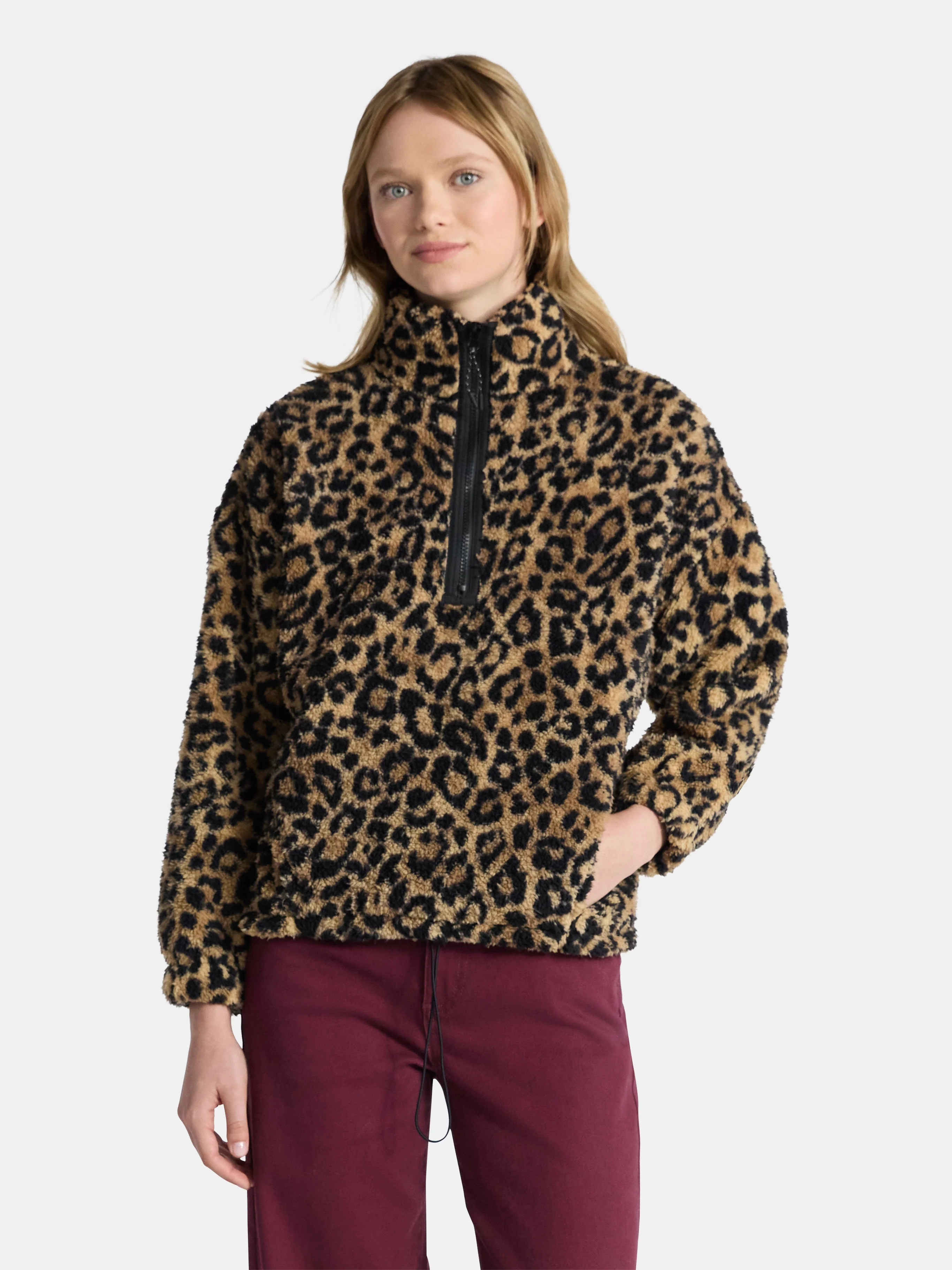 No Boundaries Plush Half-Zip Pullover, Women's - Walmart.com | Walmart (US)