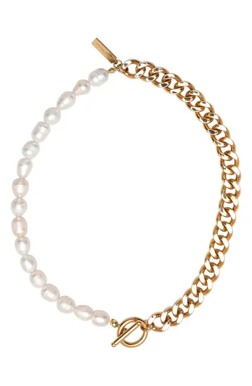 st. Moran Freshwater Pearl & Curb Chain Necklace in White at Nordstrom, Size 16 | Nordstrom