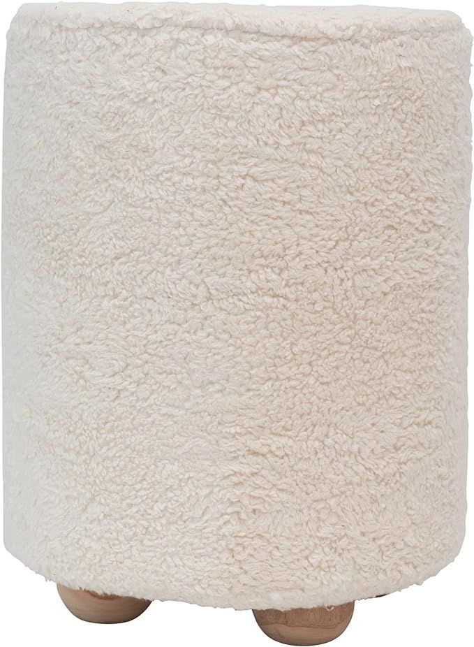 Bloomingville Round Cotton Sherpa Pine Wood Feet Pouf, Cream | Amazon (US)