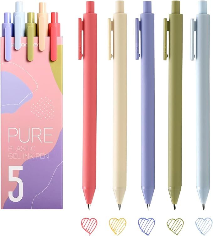 Kaco Pack of 5 Pieces Colored Ink Pens Retractable Cute Pens for Note Taking 0.5mm Fine Point (Mo... | Amazon (US)