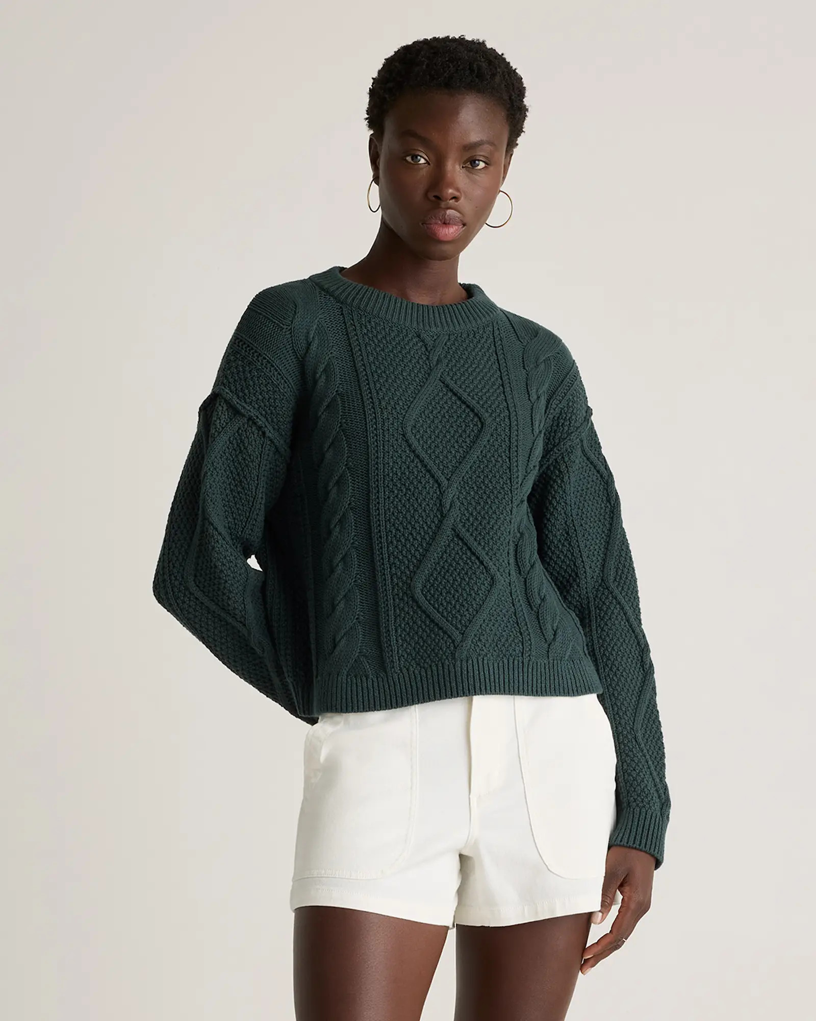 100% Organic Cotton Cropped Cable Crew Sweater | Quince