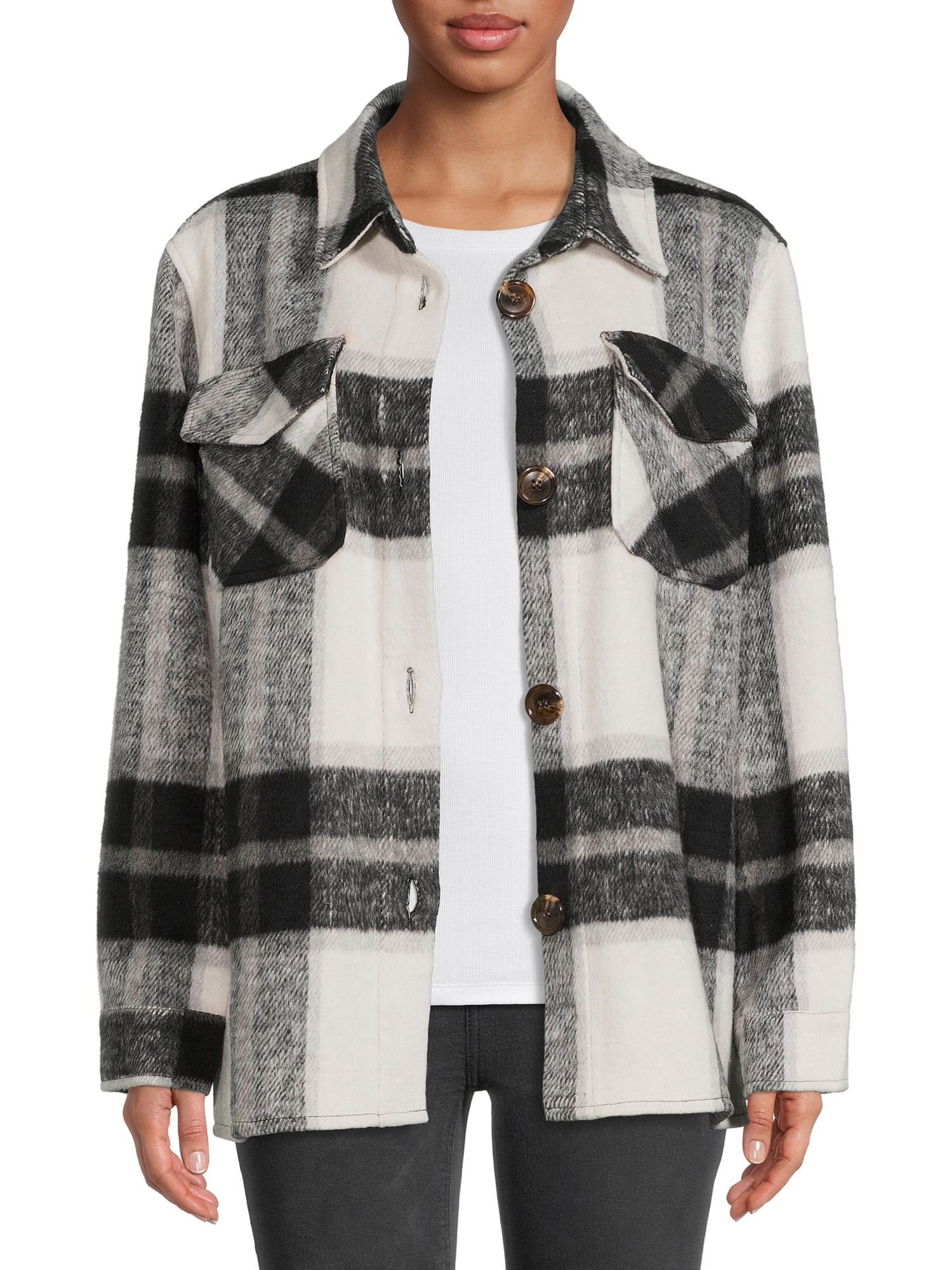 Jason Maxwell Women's Faux Wool Shirt Jacket | Walmart (US)