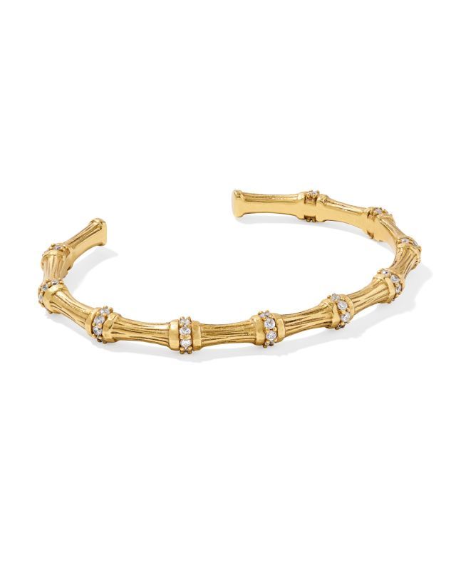 Maura Vintage Gold Bamboo Cuff Bracelet in White Crystal | Kendra Scott