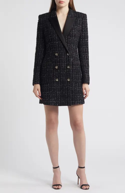 BOSS Dansian Tweed Long Sleeve Minidress in Black Lurex Tweed at Nordstrom, Size 12 | Nordstrom