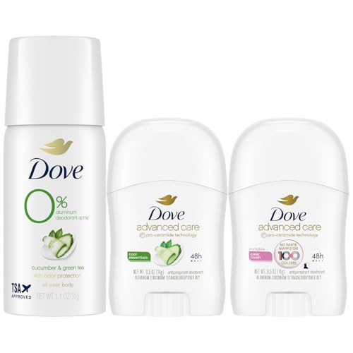 Dove Travel Deodorant for Women Variety 3-Pack – Advanced Care Invisible, Cool Essentials Mini, Cucumber & Green Tea Spray | Amazon (US)