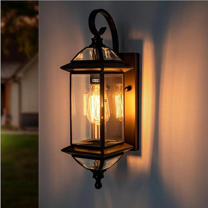 Solid Copper Outdoor Wall Light, 18.5" Oil Rubbed Bronze Porch Lantern with Clear Beveled Glass, ... | Amazon (US)