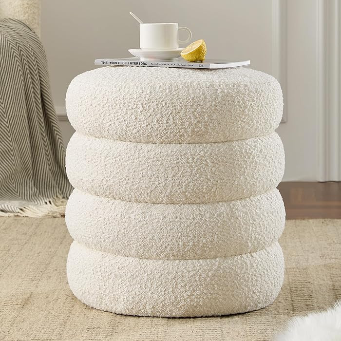 Round Ottoman with Storage Boucle Ottoman Stool with Storage Removable Lid for Living Room Modern... | Amazon (US)