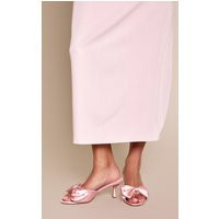 Ballerina Pink Satin Bow Detail Heeled Mule, Power Pink | PrettyLittleThing UK