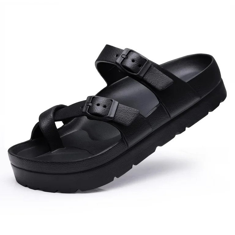 Litfun Slides for Women Thick Soles Slide Sandals with Arch Support Adjustable Buckle Platform Sa... | Walmart (US)