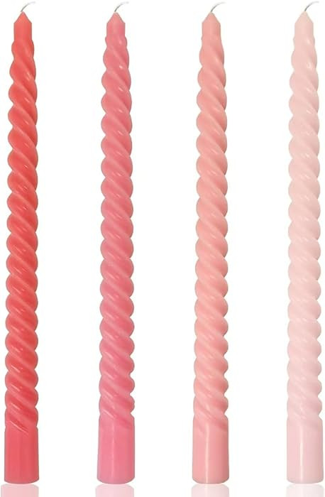 10 Inch Cream Spiral Taper Candles for Home Decoration, 4 Pack Pink-Gradient Candlesticks for Din... | Amazon (US)