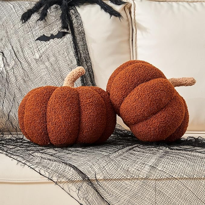 Pumpkin Pillow, 2 Pcs Halloween Pumpkin Throw Pillow 11.8 x 6 Inch Fall Pillow Thanksgiving Cushi... | Amazon (US)
