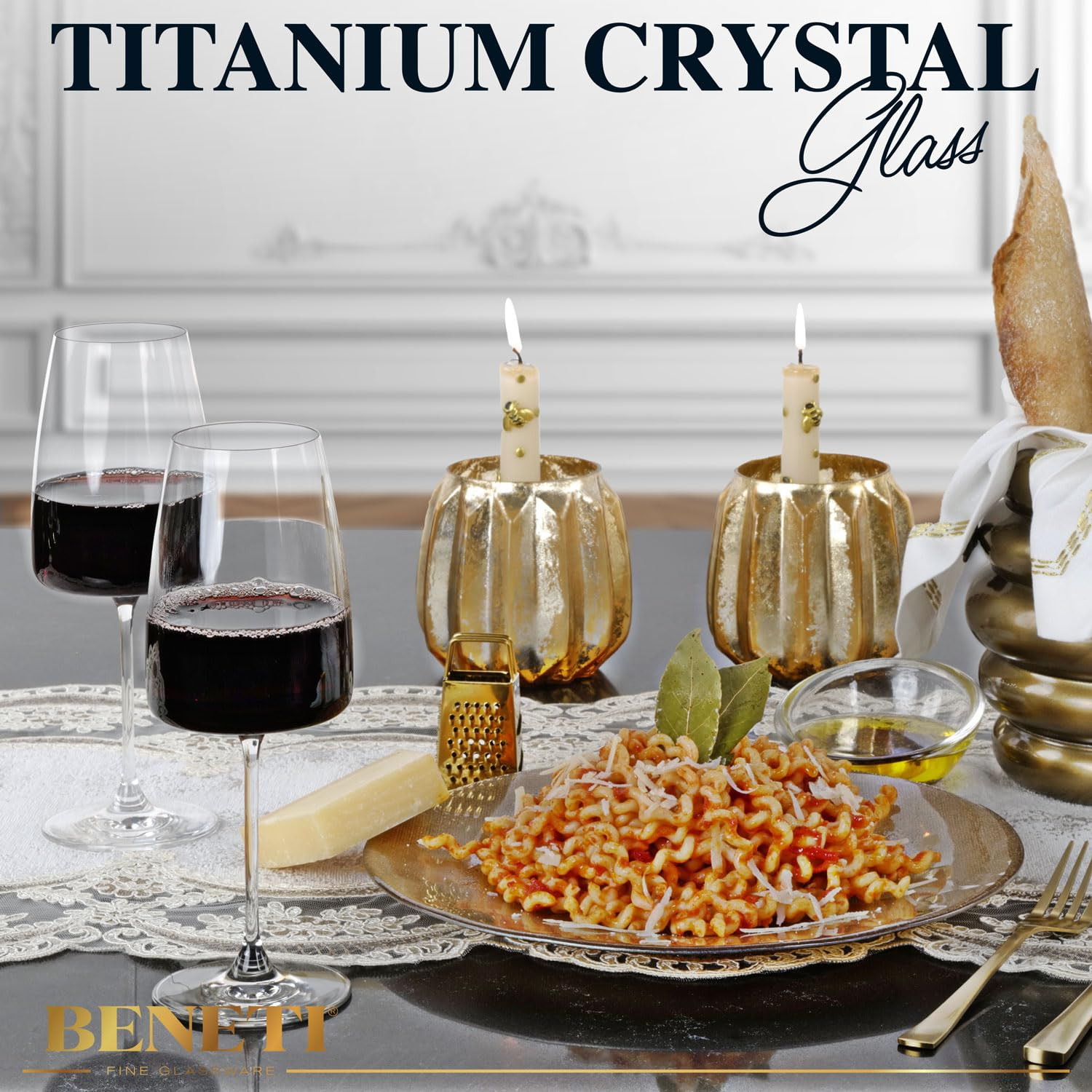 BENETI Luxury Wine Glasses Set of 4 | Handmade In Europe | 14oz Premium Crystal Red & White Long ... | Amazon (US)