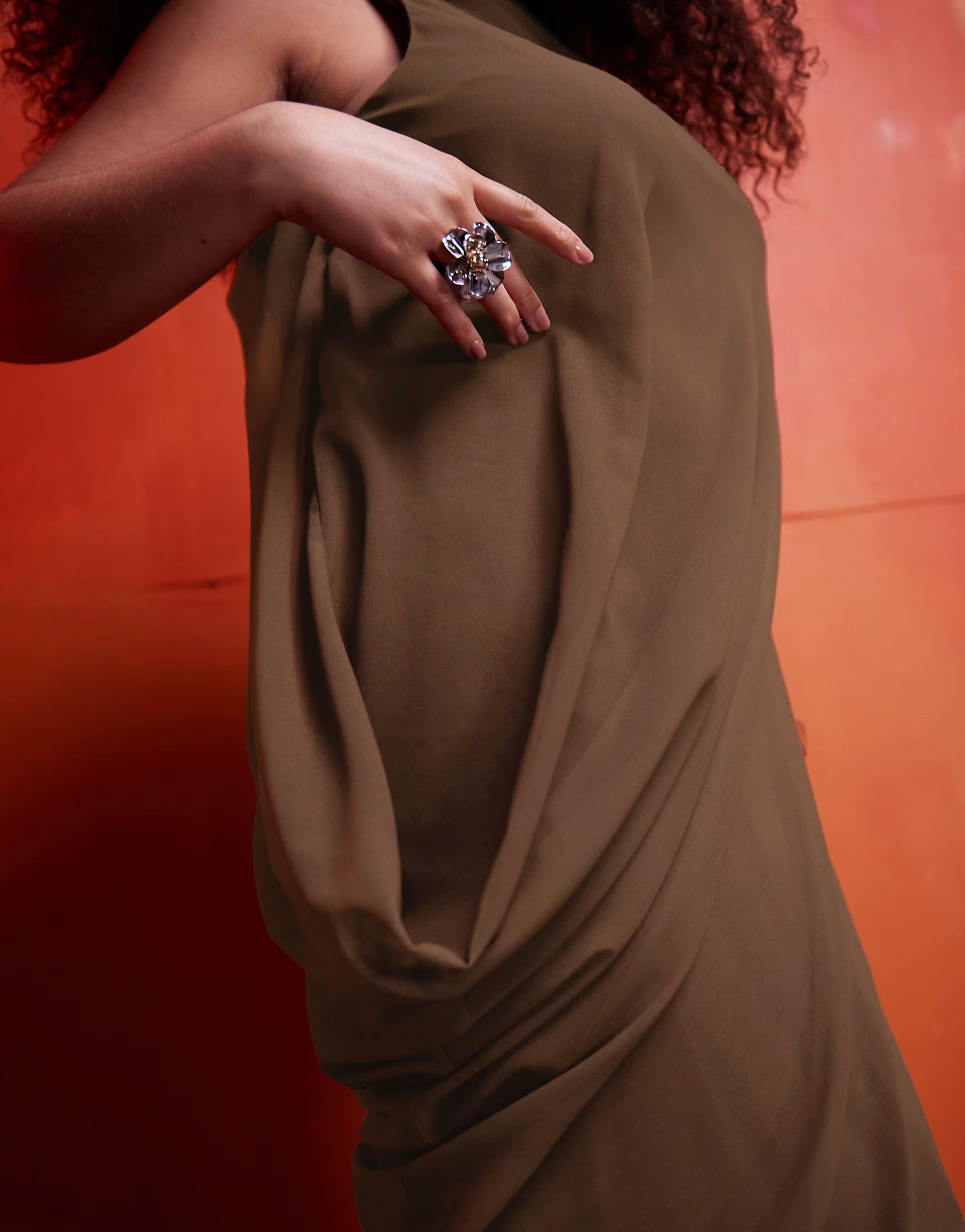 ASOS DESIGN Curve sleeveless asymmetric sheer dress in light brown | ASOS (Global)