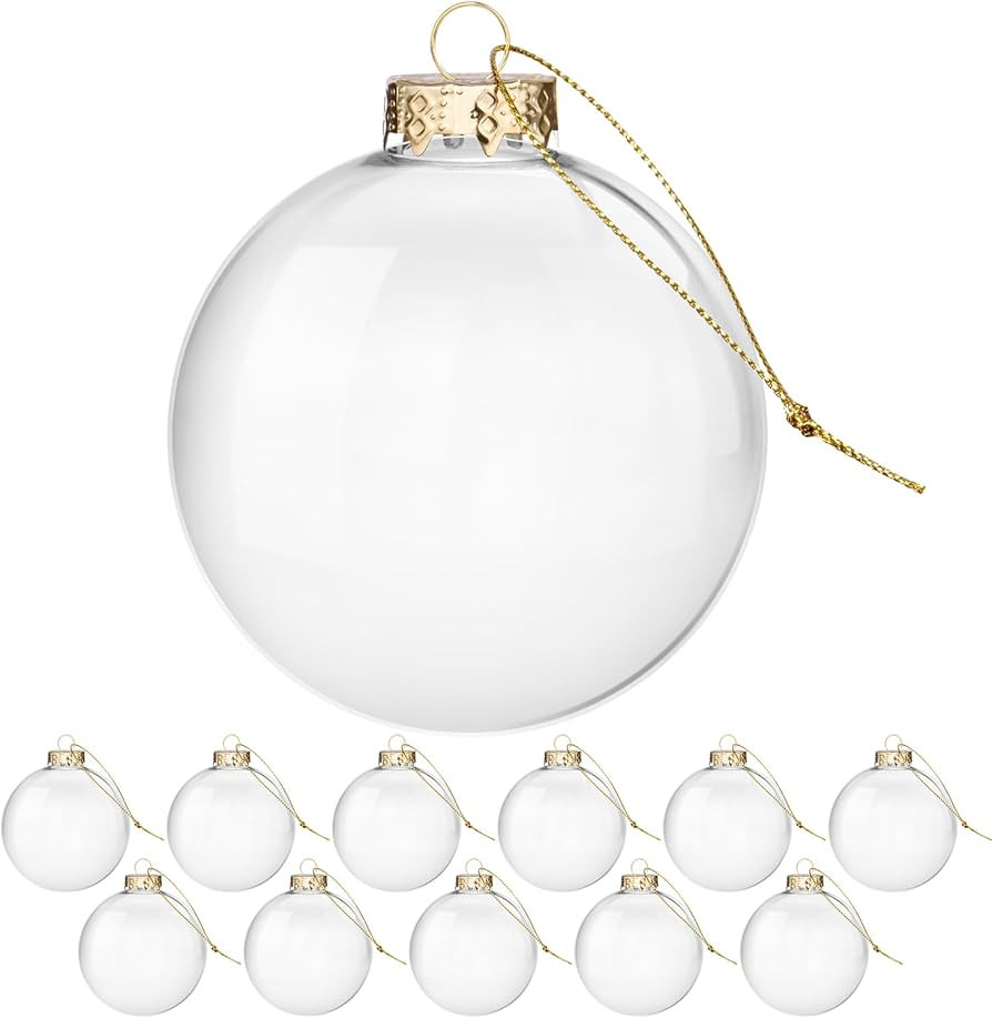 Clear Glass Ornaments for Crafts(3.15inch/80 mm, 12 Set) Large Fillable Hanging Ornaments for Chr... | Amazon (US)