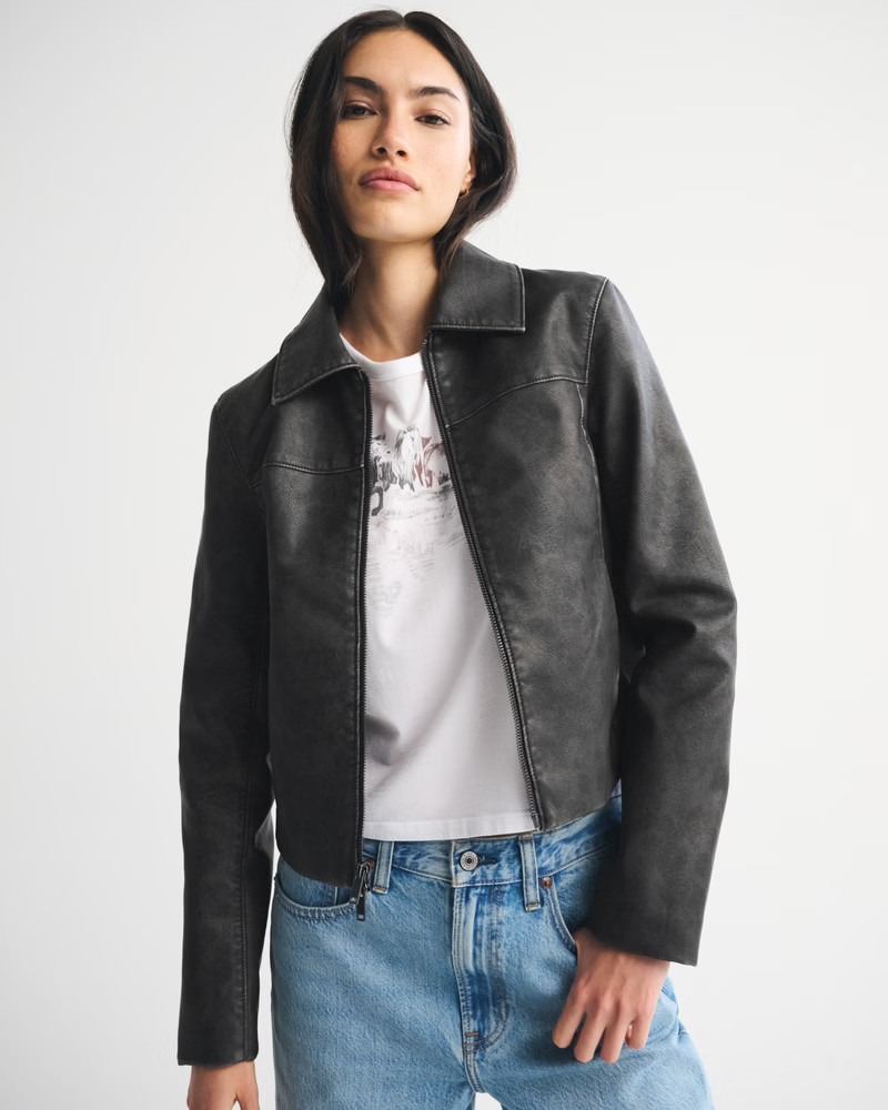 Women's Slim Zip Vegan Leather Jacket | Women's Coats & Jackets | Abercrombie.com | Abercrombie & Fitch (US)
