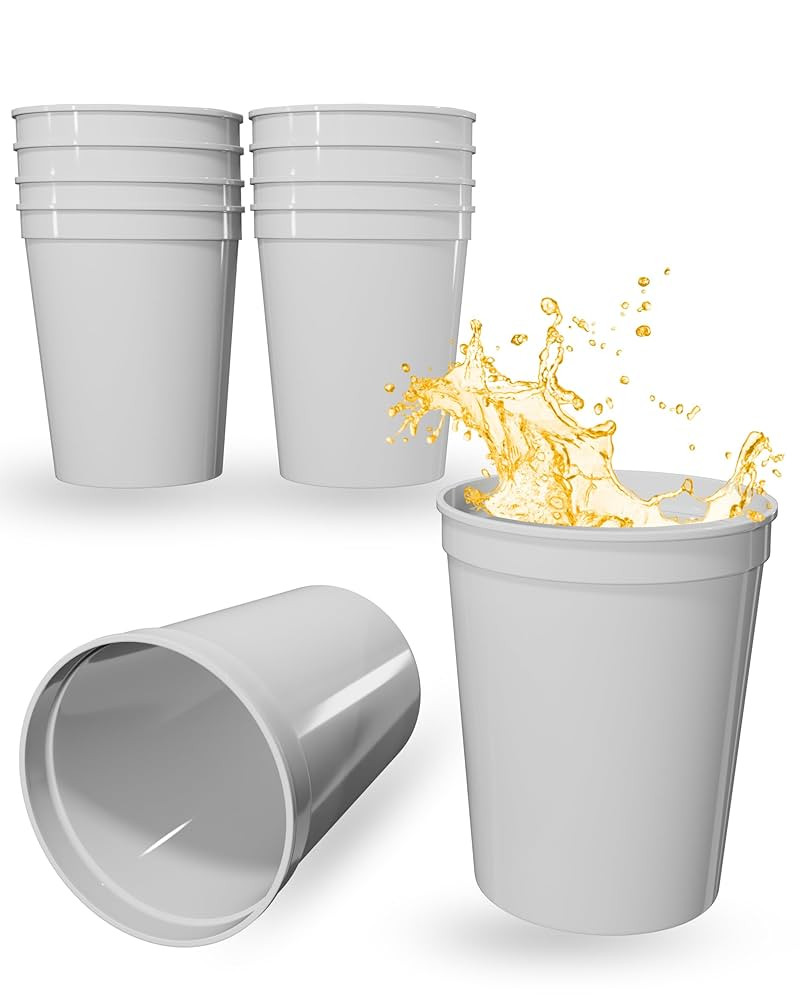 PartyPrints 10 Pack 16 oz White Reusable Blank Plastic Cups, Stadium Cups Bulk – BPA Free Dishw... | Amazon (US)