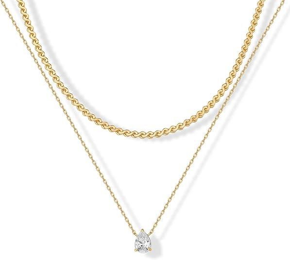 PAVOI 14K Gold Plated Statement Layered Necklace for Women, Chains Set | Twisted Singapore Choker... | Amazon (US)