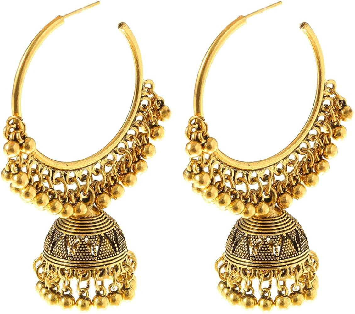 Dangle Retro Indian Jhumki Bell Huggie Hoop Statement Earrings Bollywood Oxidized Traditional Jhu... | Amazon (US)