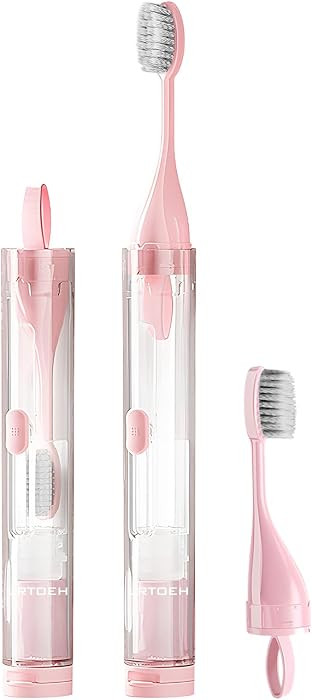 Foldable Travel Toothbrush with Toothpaste Container, 2 Brush Head | Amazon (US)