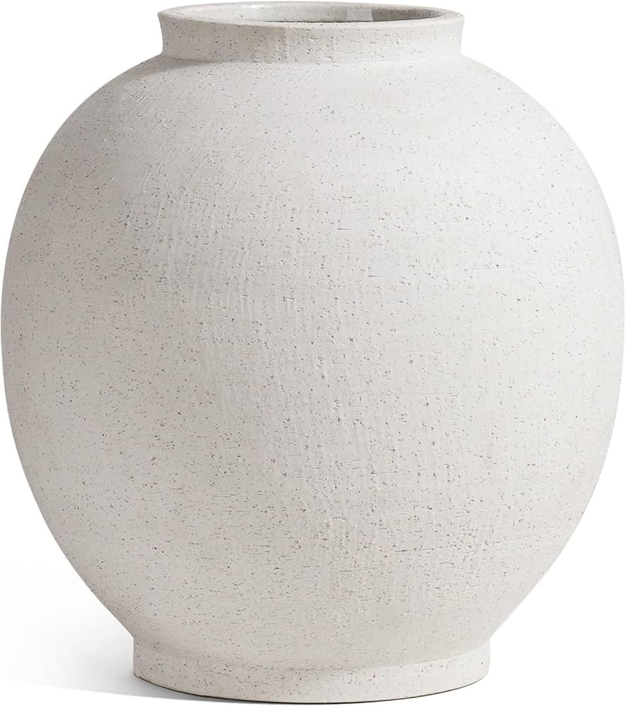 White Ceramic Vase - Large 12.5 Inch Round Floor Vase for Centerpieces, Farmhouse Rustic Minimali... | Amazon (US)