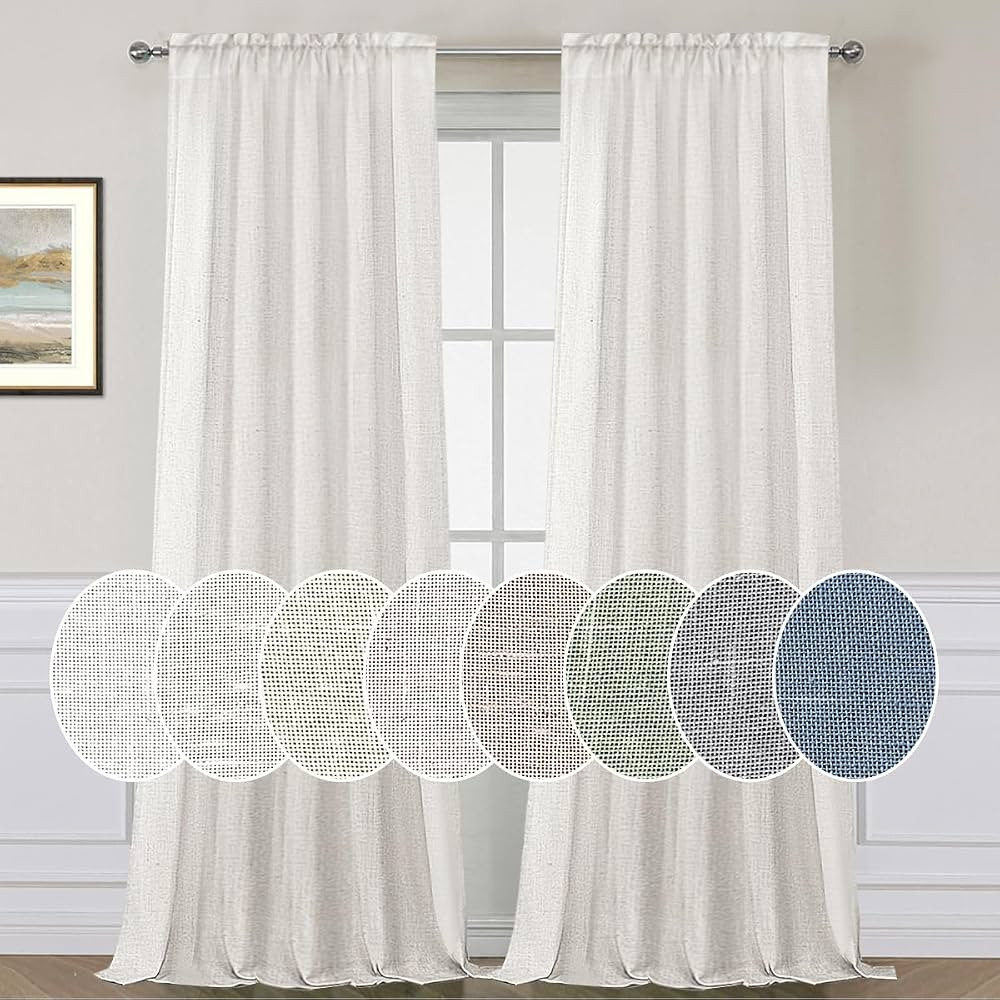 H.VERSAILTEX Off White Curtains 96 Inches Long for Living Room 2 Panels Rod Pocket Semi Sheer Lin... | Amazon (US)