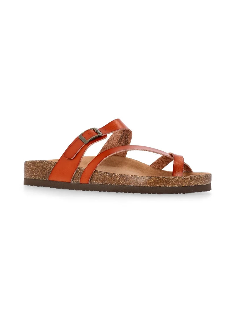 Time and Tru Women's Asymmetric Strap Footbed Sandals, Wide Width Available | Walmart (US)
