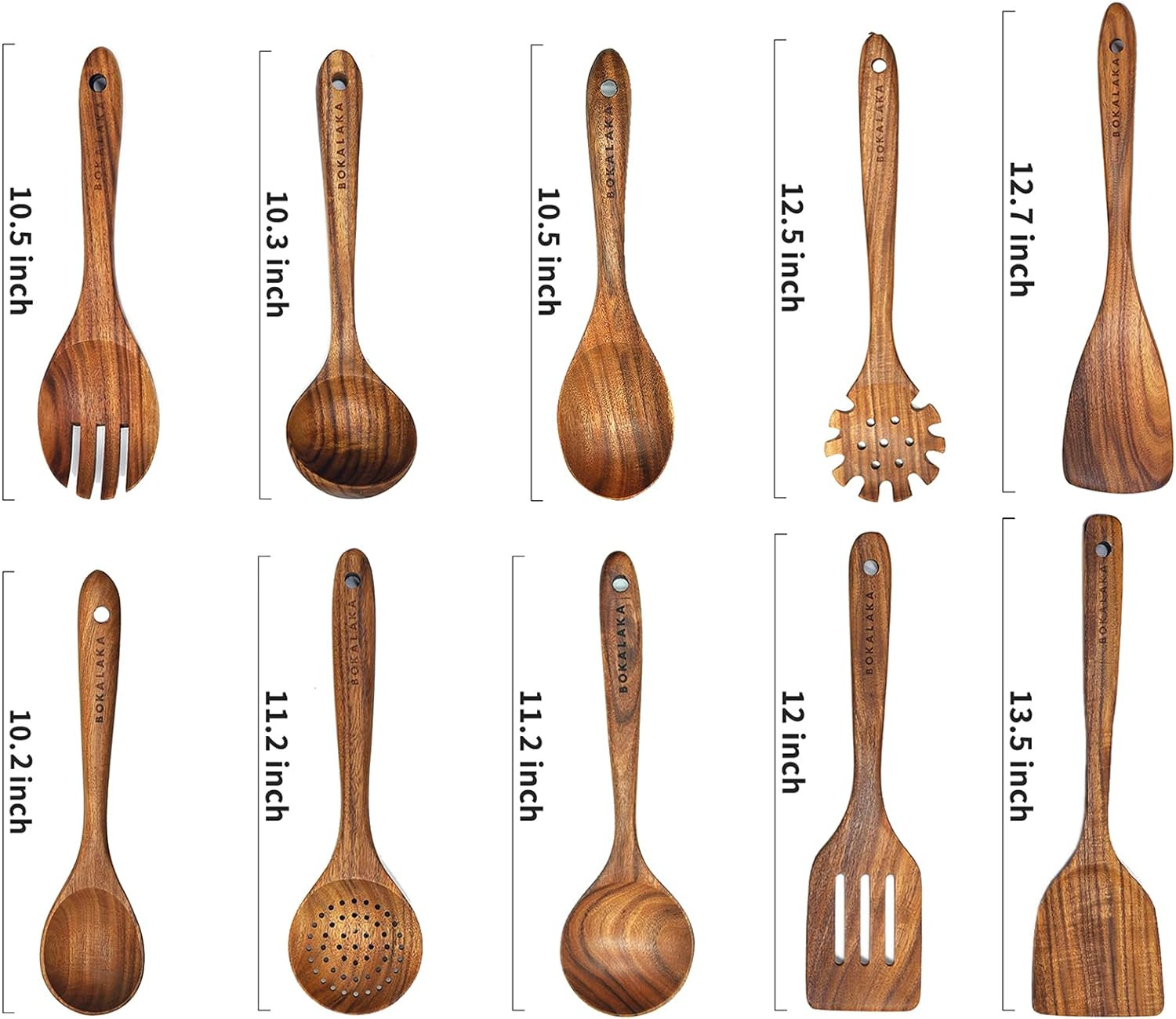 Wooden Spoons for Cooking,10 Pcs Natural Teak Wooden Kitchen Utensils Set Wooden Utensils for Coo... | Amazon (US)