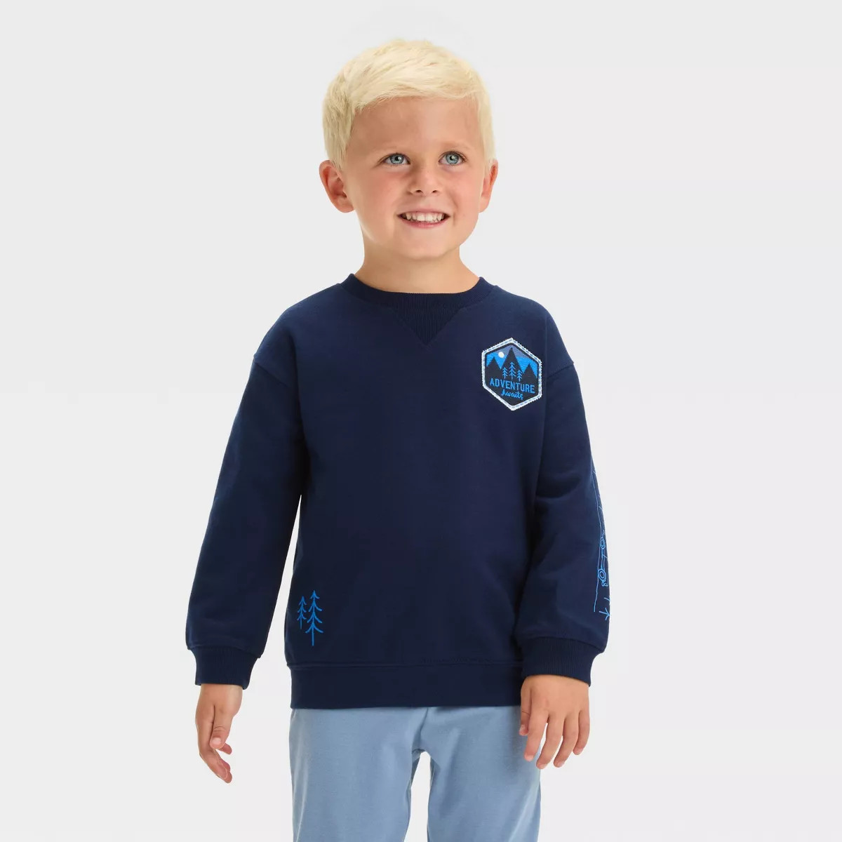 Toddler Boys' French Terry Adventure Crewneck Sweatshirt - Cat & Jack™ Navy Blue | Target