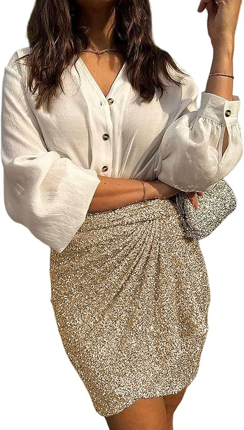 Lentta Women's Sequin Skirt Sparkle Stretchy Tie-up Mini Dress Night Out Party | Amazon (US)