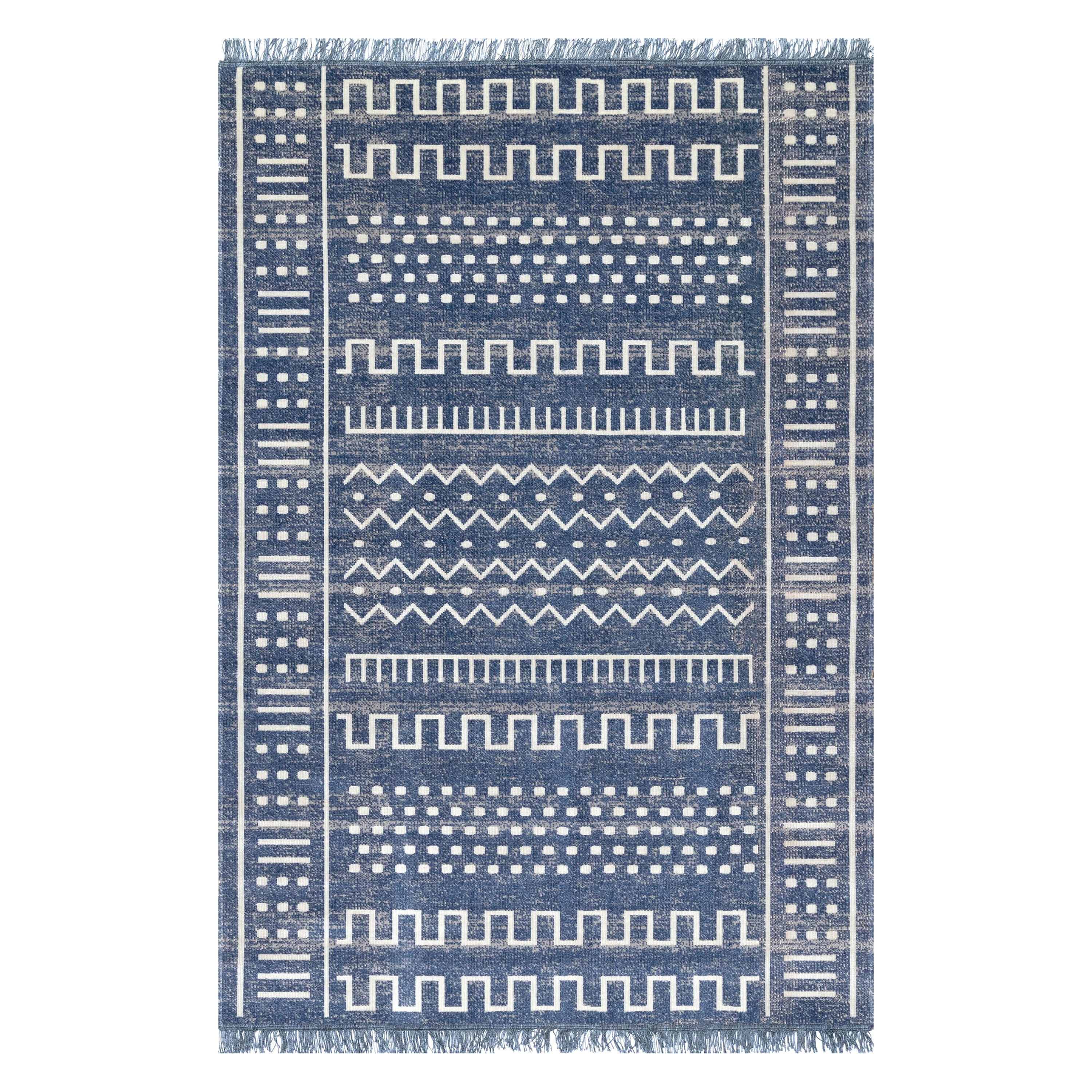 Luxor Navy Blue And White Geo Indoor Outdoor Rug | World Market