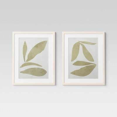 (Set of 2) 16" x 20" Leaf Framed Wall Art Set Natural - Threshold™ | Target