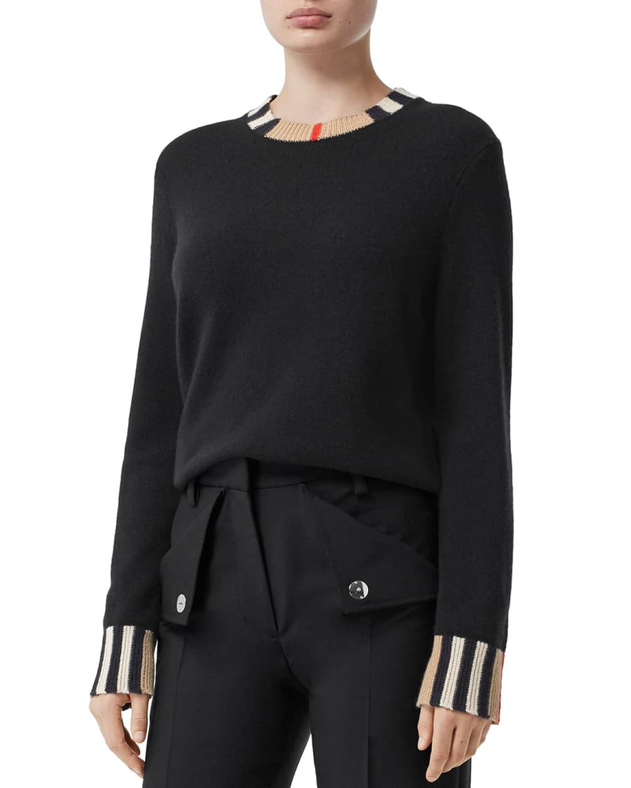 Burberry Eyre Cashmere Check-Trim Sweater | Neiman Marcus