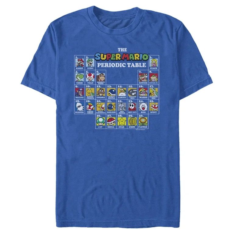 Men's Nintendo Super Mario Periodic Table  Graphic Tee Royal Blue Small - Walmart.com | Walmart (US)